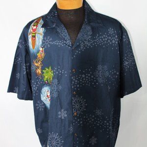 NWT Pacific Legend Hawaiian Santa Surfing Outrigger Snowflakes Shirt